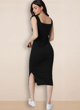 Paris Square Neck Sleeveless Black Bodycon Dress