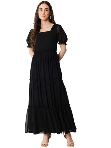 Black Designer Georgette Solid Dresses for Women