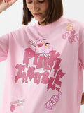 Pink Panther: Pink Trouble Women and Girls Short Sleeve Round Neck Pink Graphic Printed Cotton Oversized T-Shirts