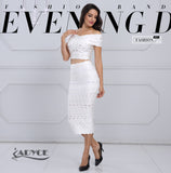 ADYCE Chic Elegant White Off the Shoulder Two Piece Bandage Party Dress Set - Y2125