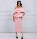 ADYCE Bow & Ruffles Ankle Length Bodycon Slash Neck Short Sleeve Party Dress - Y2008