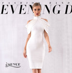 ADYCE Elegant White Off Shoulder Sexy Draped Halter Bodycon Midi Party Dress - Y4233