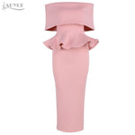 ADYCE Bow & Ruffles Ankle Length Bodycon Slash Neck Short Sleeve Party Dress - Y2008