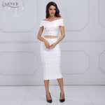 ADYCE Chic Elegant White Off the Shoulder Two Piece Bandage Party Dress Set - Y2125