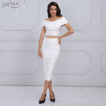 ADYCE Chic Elegant White Off the Shoulder Two Piece Bandage Party Dress Set - Y2125