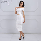 ADYCE Chic Elegant White Off the Shoulder Two Piece Bandage Party Dress Set - Y2125