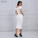 ADYCE Chic Elegant White Off the Shoulder Two Piece Bandage Party Dress Set - Y2125