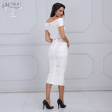 ADYCE Chic Elegant White Off the Shoulder Two Piece Bandage Party Dress Set - Y2125