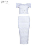 ADYCE Chic Elegant White Off the Shoulder Two Piece Bandage Party Dress Set - Y2125